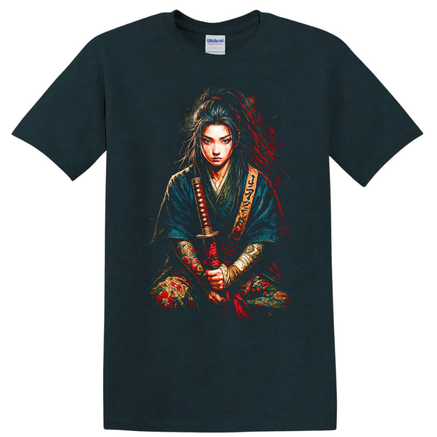 Japanese Warrior T Shirt Samurai Graphic Art Design Tee for Anime Lovers