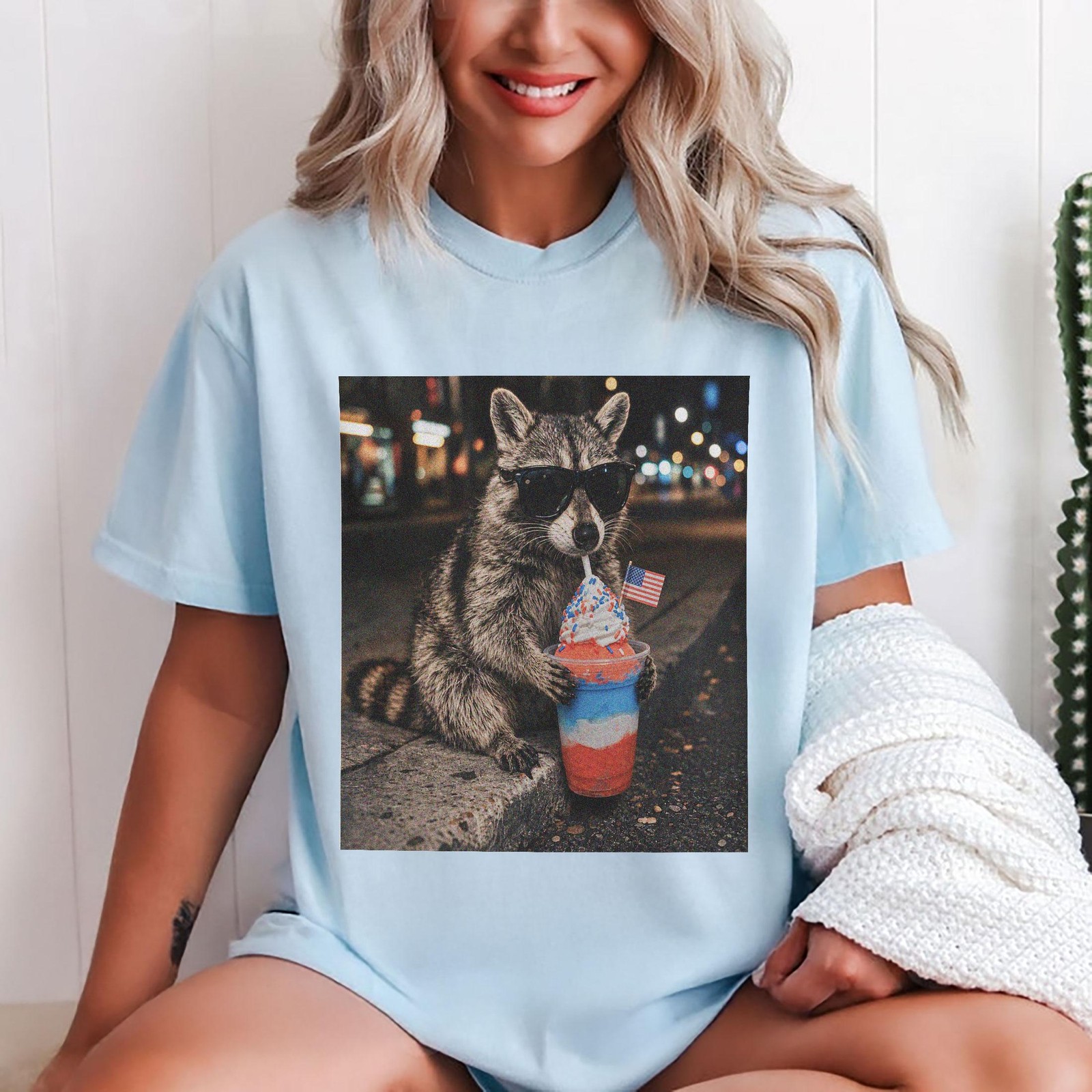 Funny 4th of July Raccoon Shirt Patriotic Slushie Red White Blue Tee