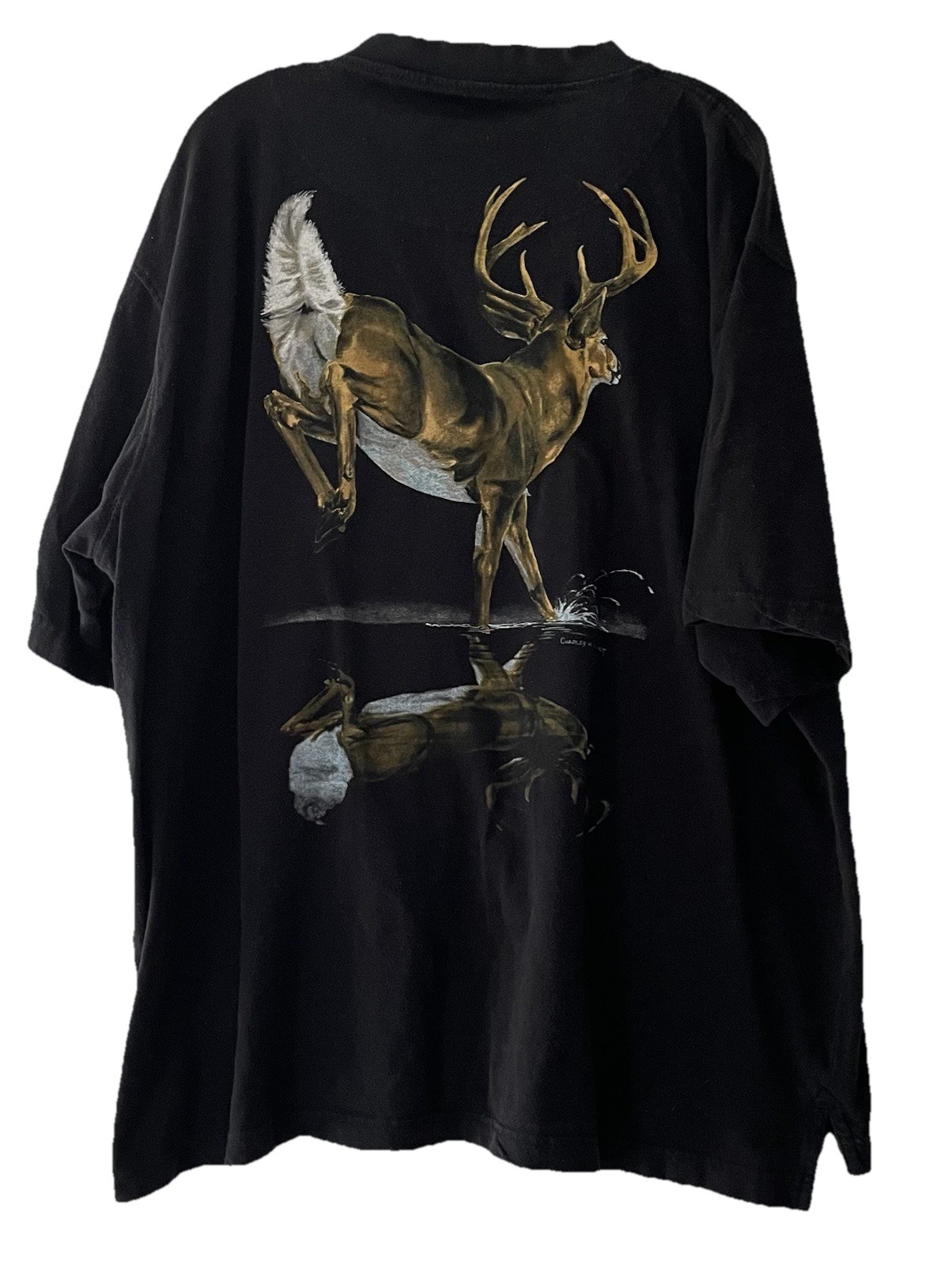 Legendary Men 3X Whitetail Deer Mirror Image Black Double Sided Graphic Shirt