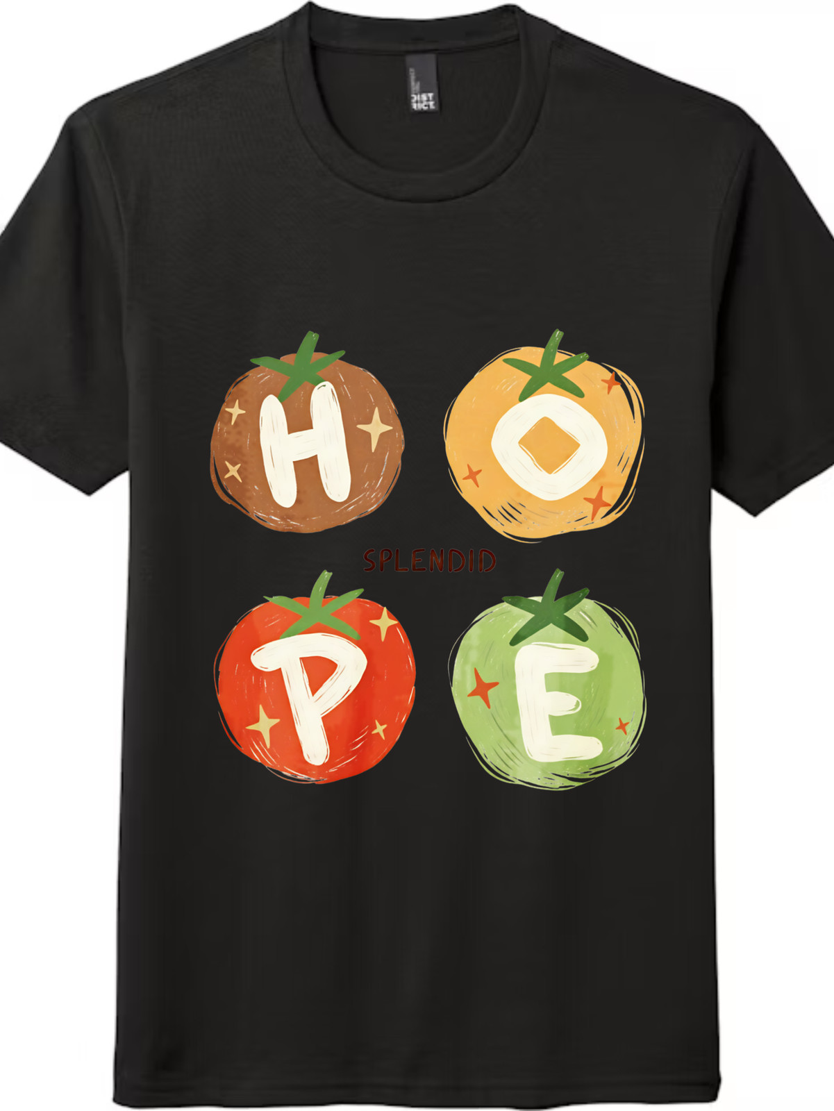 « HOPE »Tomato GraphicTee,Colorful Vegetable Letter Print,Positive Message Casual