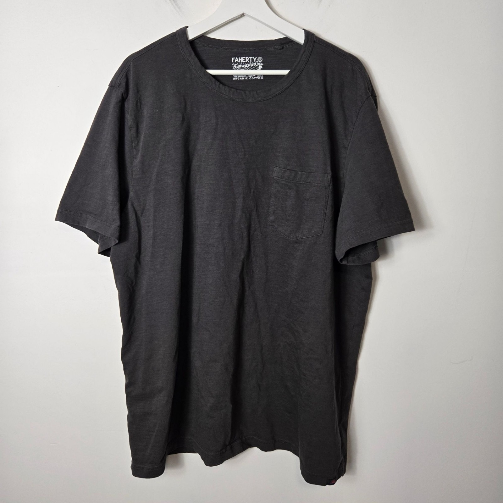 Faherty Men&rsquo;s Size XXL Sunwashed Organic Cotton Short Sleeve Shirt Gray
