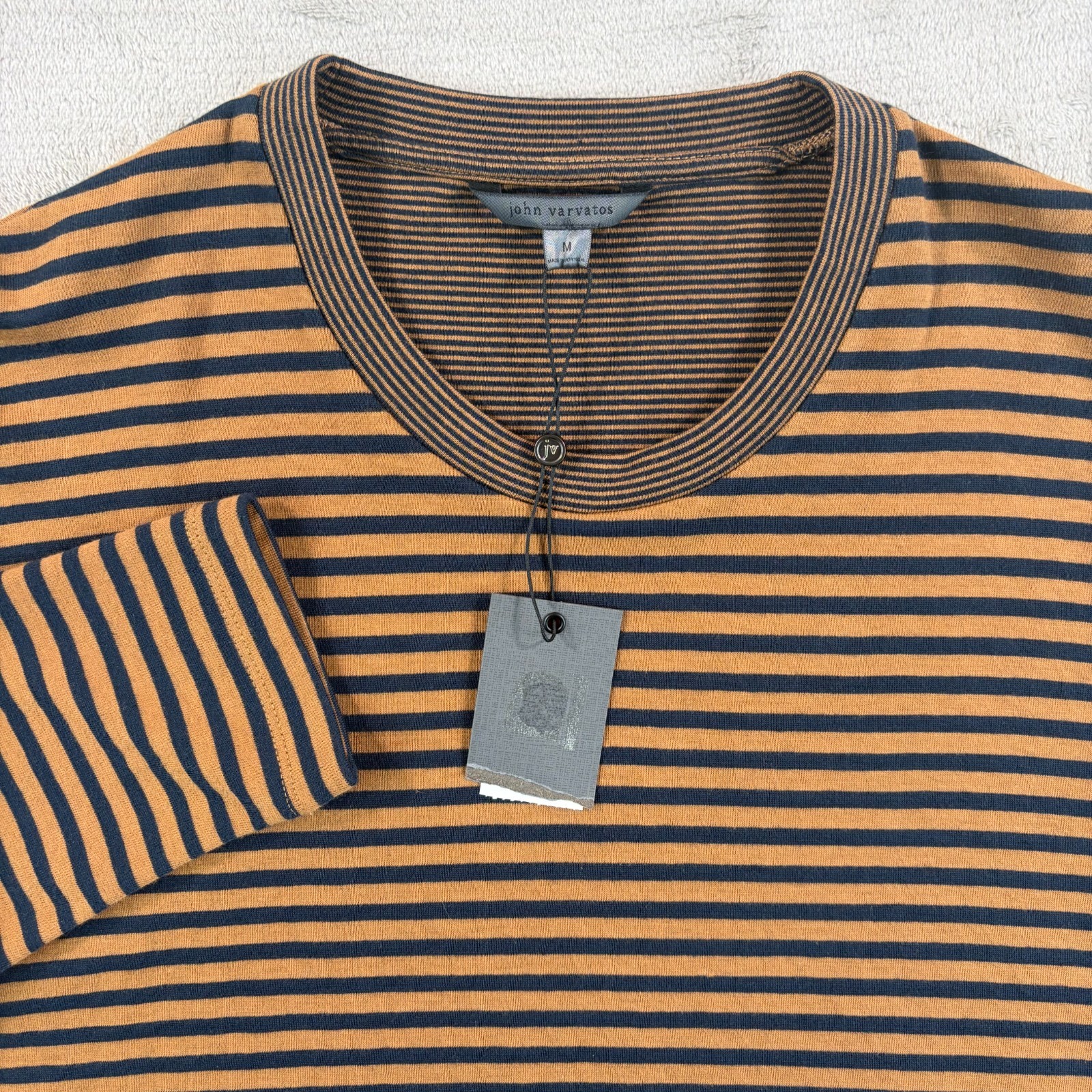 John Varvatos Collection T Shirt Men Medium Desert Sand Striped Crew NWT $225