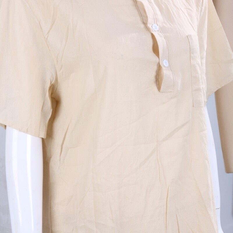 Men Stand Collar Buttons Front Linen Shirts Solid Color Loose Pullover Top M-3XL