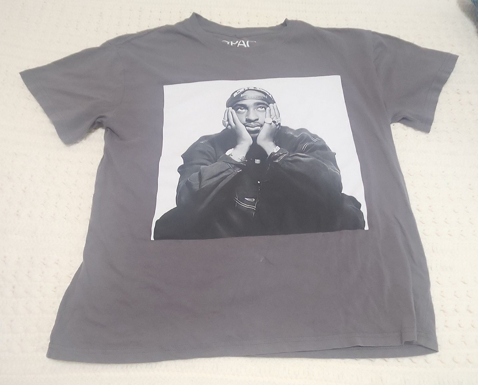 2Pac Tupac Shakur Portrait Graphic Short Sleeve T-Shirt Gray