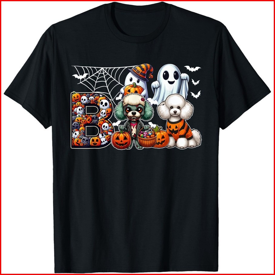 Boo Halloween Two Horror Poodles As Zombie Boo Ghosts T-Shirt