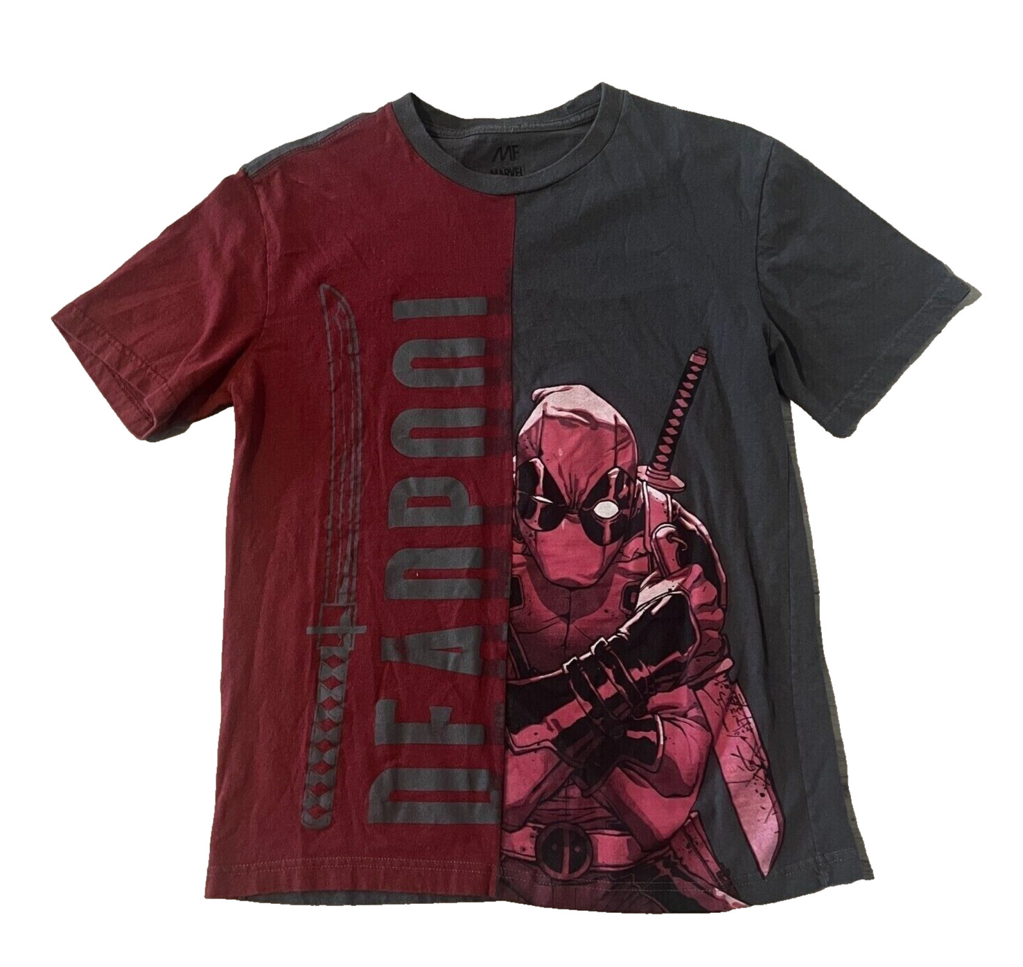 Deadpool Shirt Mens Small Marvel Logo Gray and Red Movie Short Sleeve EUC