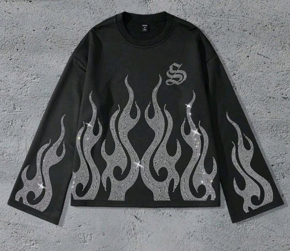 New Men Luxury Diamond Rhinestones Black Long T-Shirt High Quality