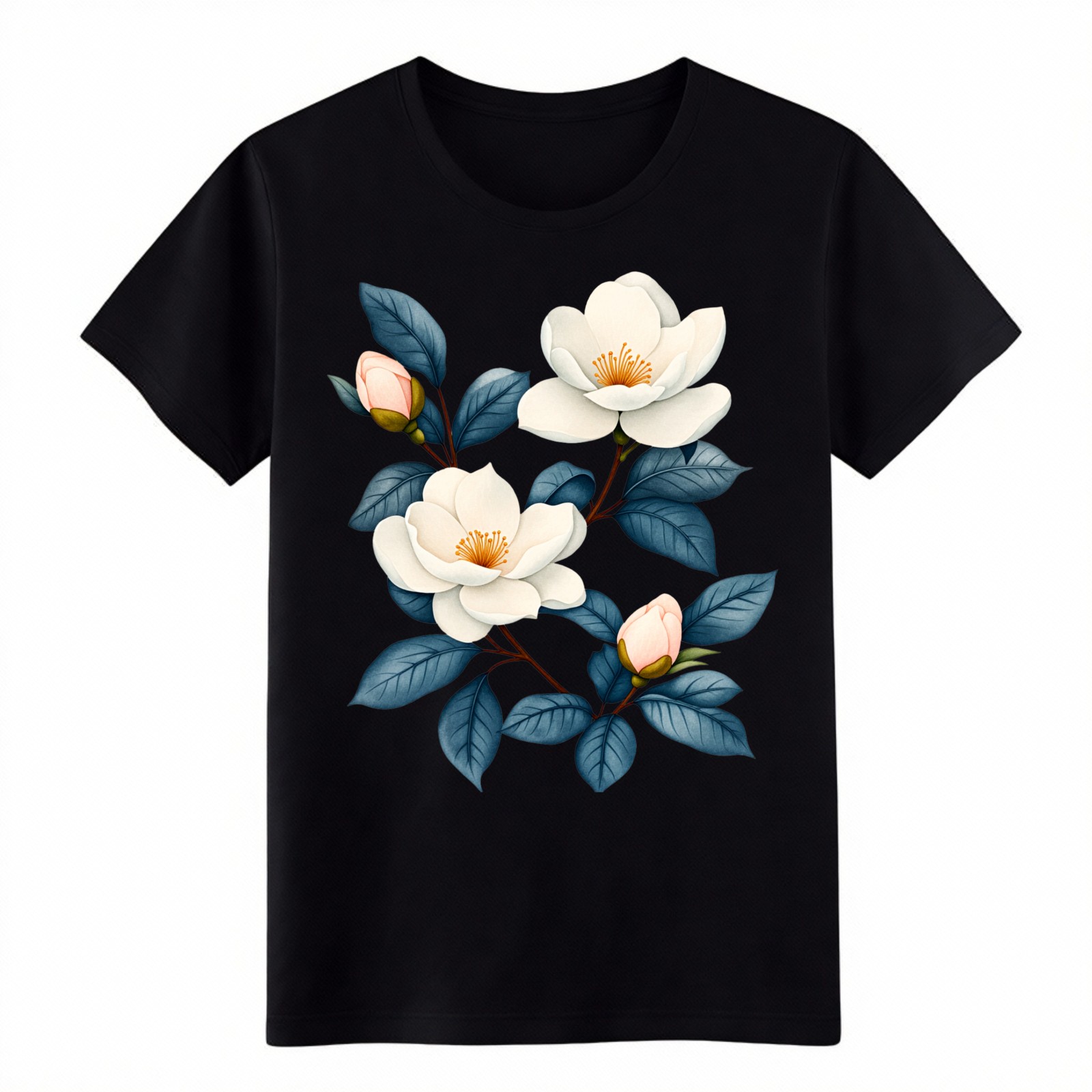 Vintage Magnolia Flower Watercolor Casual Cotton T-Shirt for Nature Lovers