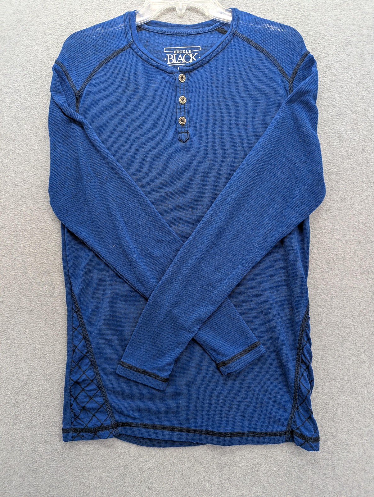 Buckle Black Henley Shirt Mens Small Blue Thermal Waffle Quilted Long Sleeve