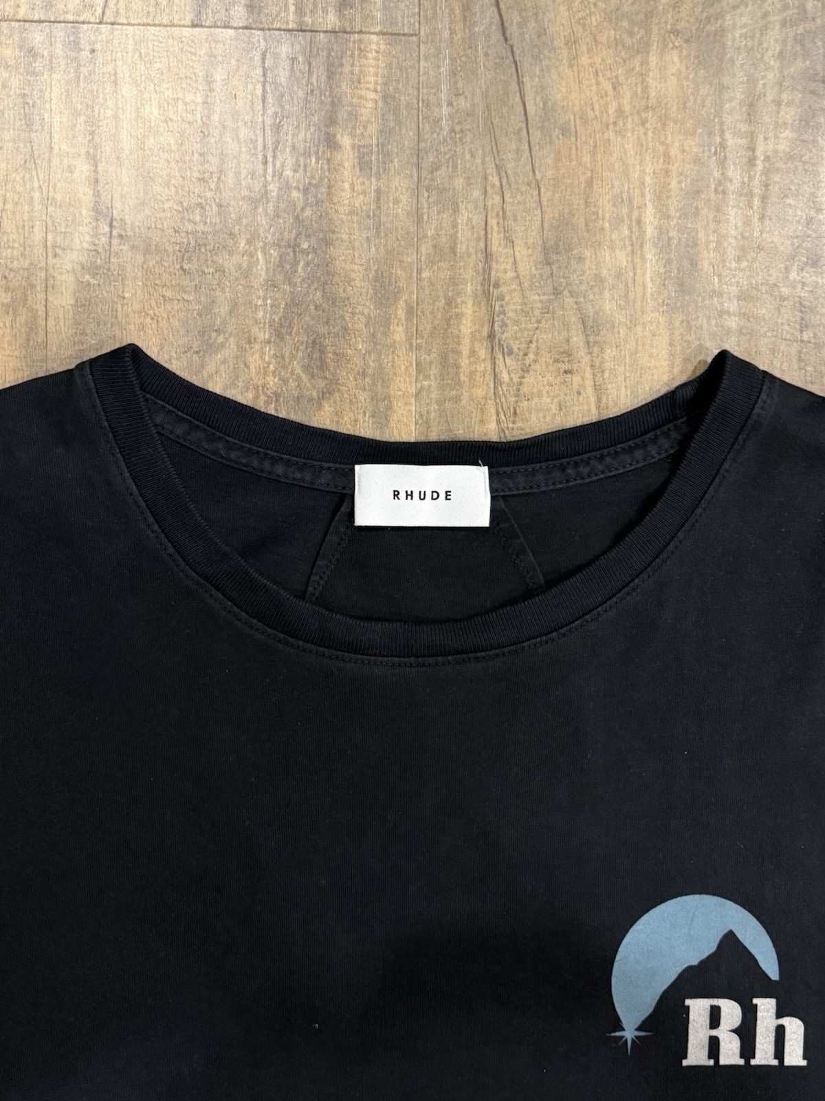 Rhude Moonlight Blue Logo Black Tee Size Large Men’s T-Shirt