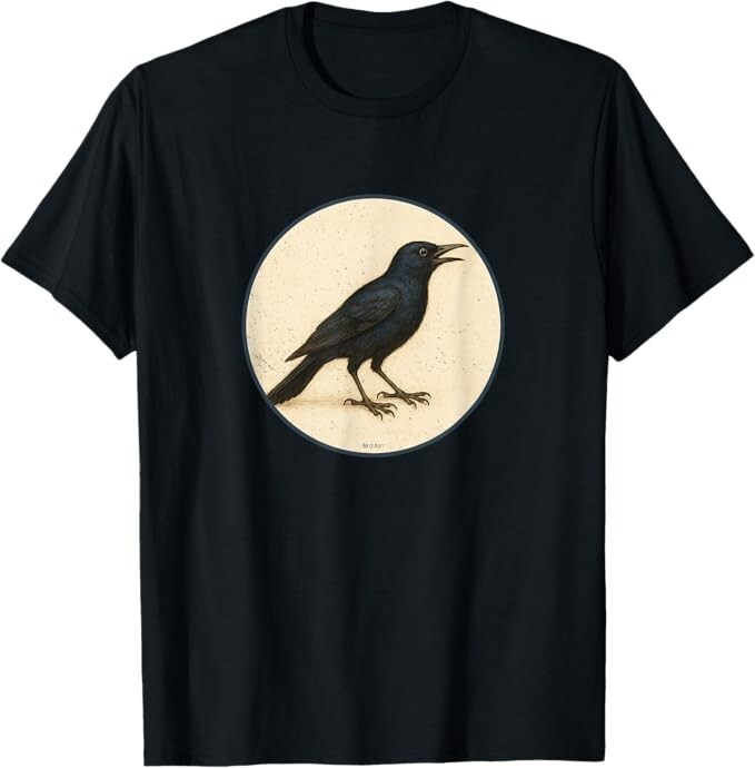 Common Grackle T-Shirt Retro Bird Tee Design 10 Colors by Bird.Fan