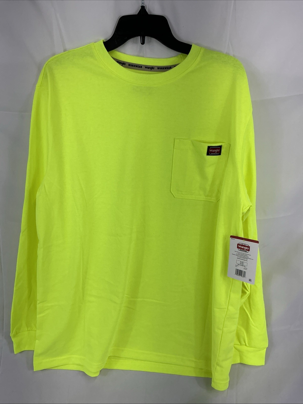 NWT Wrangler Workwear Men&rsquo;s Hi-Vis Yellow Long Sleeve Pocket T-Shirt Size XL