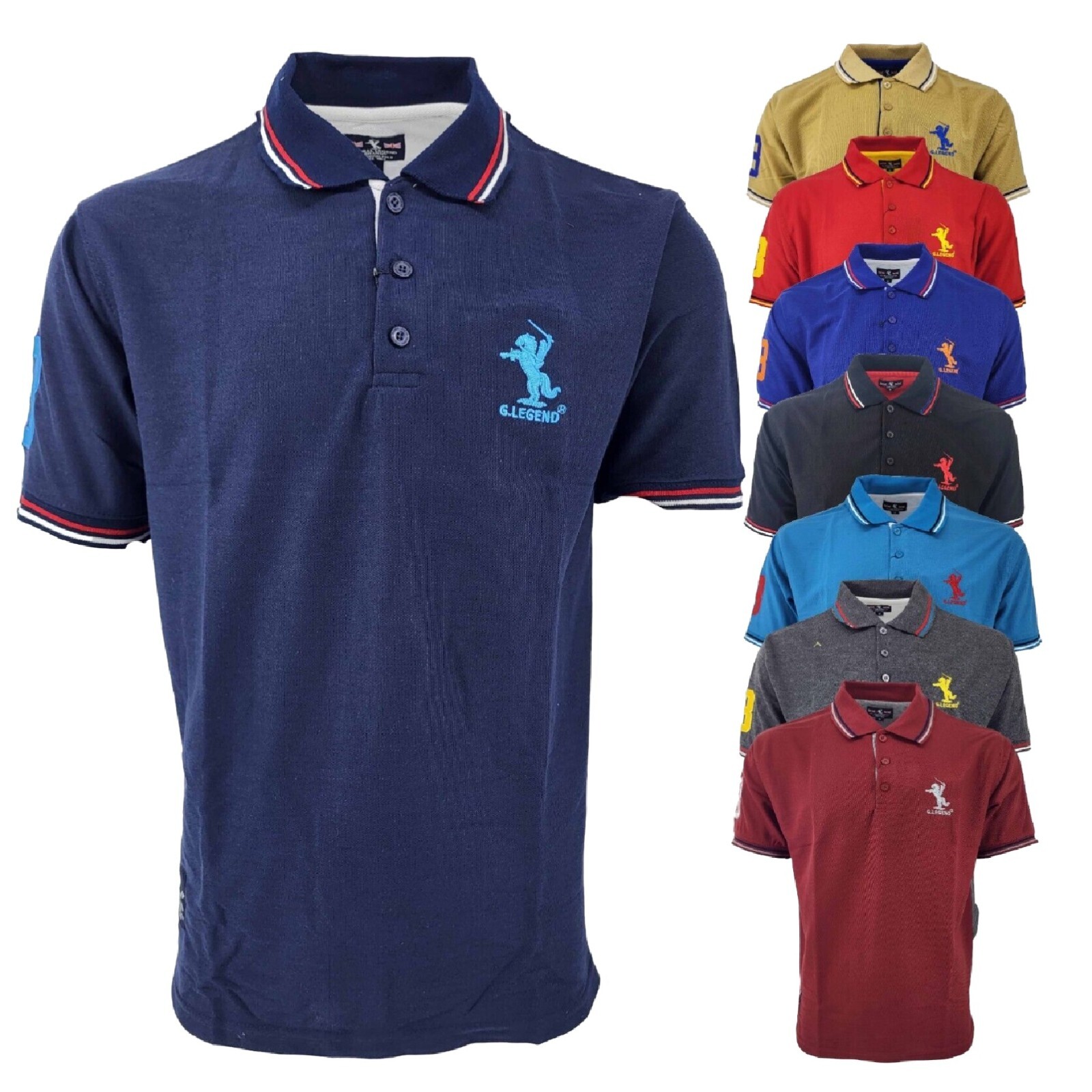 New Mens Polo Shirt T-Shirt Top Tee Short Sleeve Contrast Colours S M L XL XXL