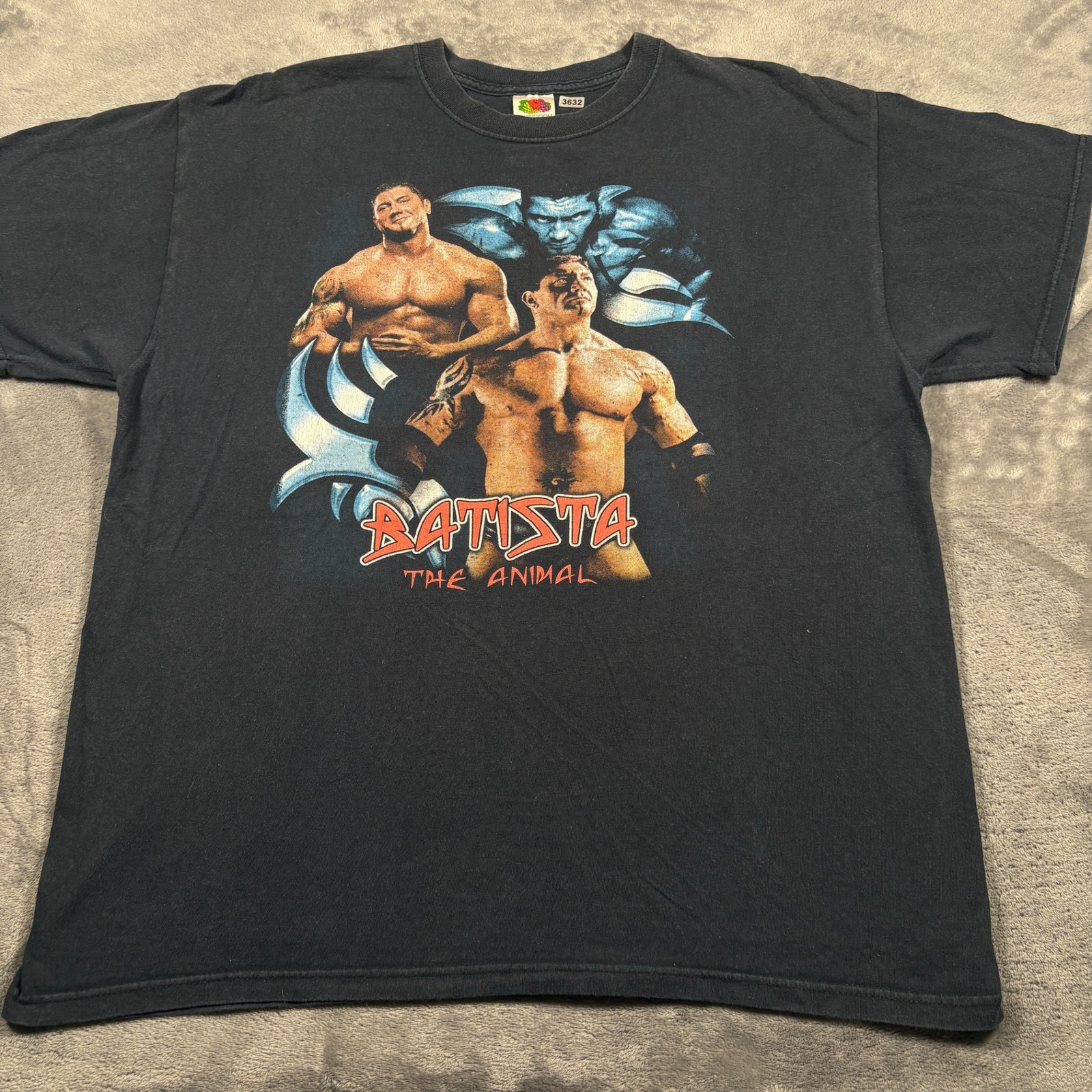 Vintage 20s Fruit of the Loom Batista The Animal Wrestling T-Shirt Mens XL Black