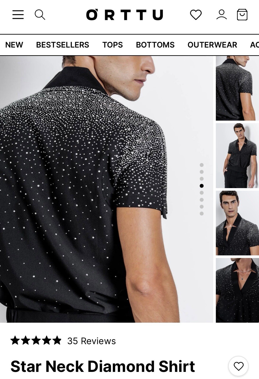 Star neck Diamond shirt black with attached diamonds size L