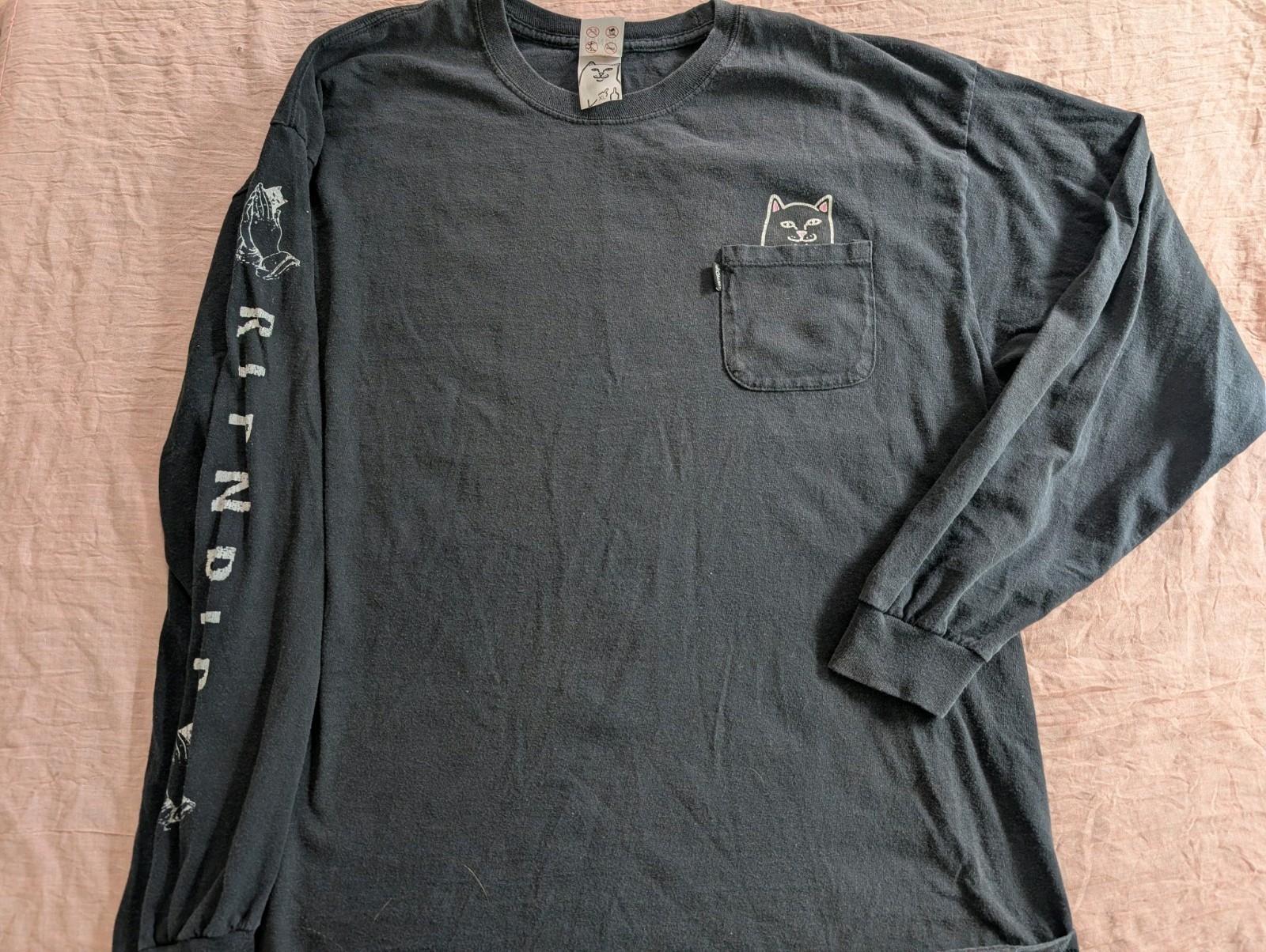 RIPNDIP Cat Graphic Black Long Sleeve Pocket Men&rsquo;s T-Shirt XL