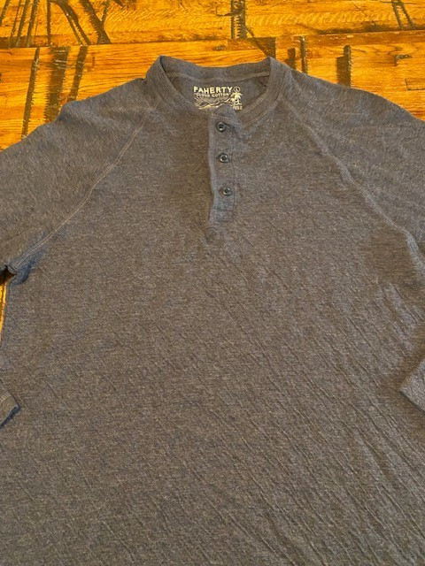 Faherty Cloud Cotton Henley Mens L Large Long Sleeve Pima Cotton Blue Shirt