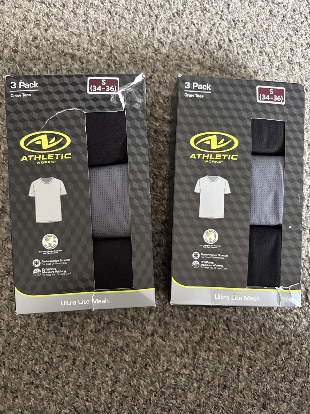 2 Packs Of 3 Athletic Works Men&rsquo;s S 34-36 Crew Neck T-Shirts Performance (6 )