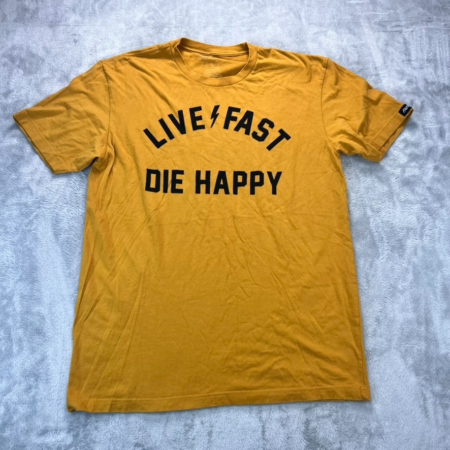 FastHouse Live Fast Die Happy T-Shirt Mens Large Yellow