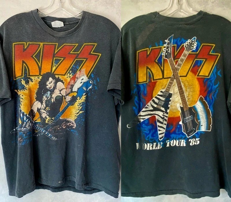 KISS 1984 World Tour T Shirt 2 sided Black tee Men Women tee Vtg