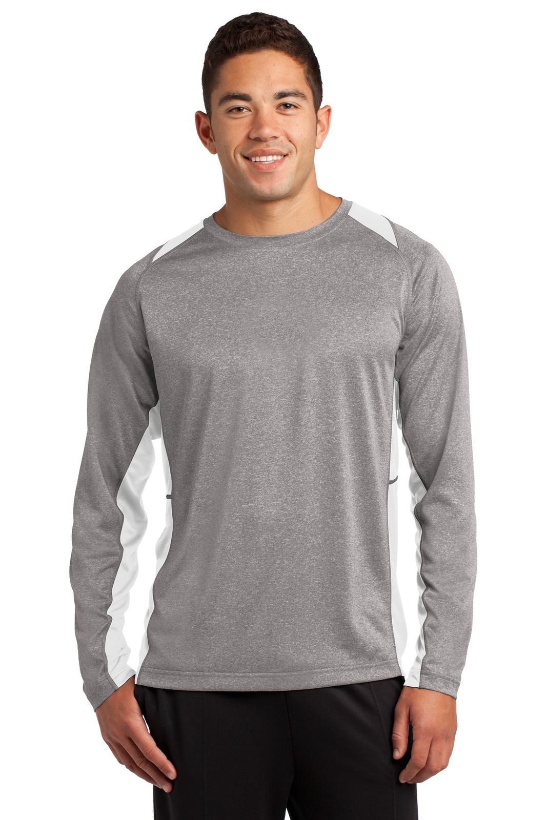 Sport-Tek ST361LS Mens Long Sleeve Heather Colorblock Contender Stylish T-Shirt