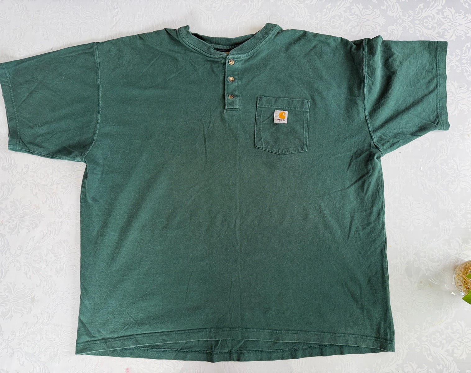 Carhartt Short-Sleeve Henley Tee in Forest Green with Chest Pocket size 2XL