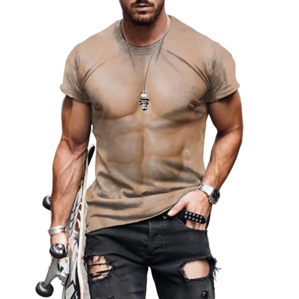 Men Casual Fake Muscle Print T Shirt Short Sleeve Fashion Tops For Activities