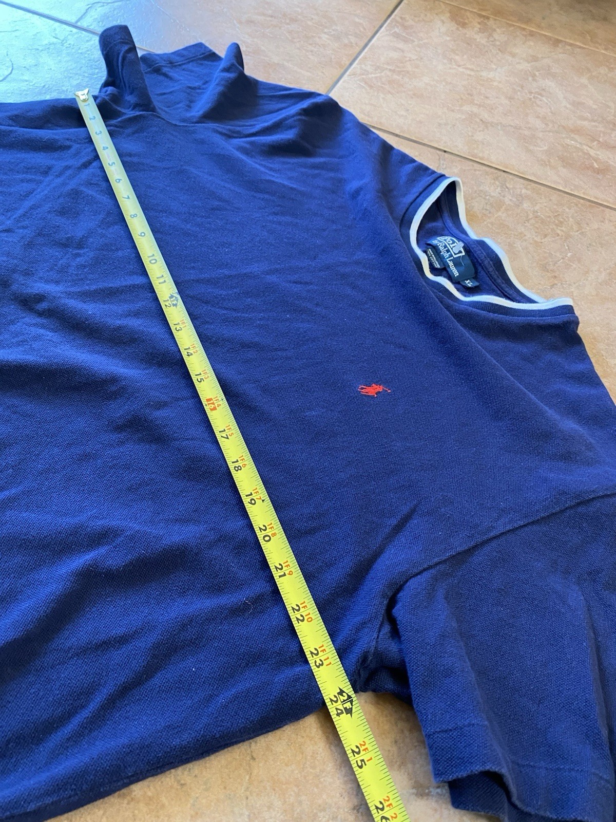 Vintage Blue Polo Ralph Lauren Crew Neck Shirt With White Contrast Collar Pony!