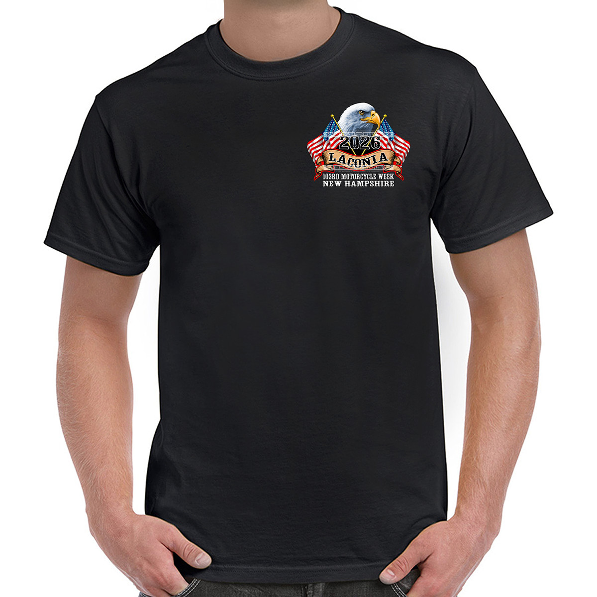 T-Shirt 2026 Laconia Motorcycle Week America Strong No Harley