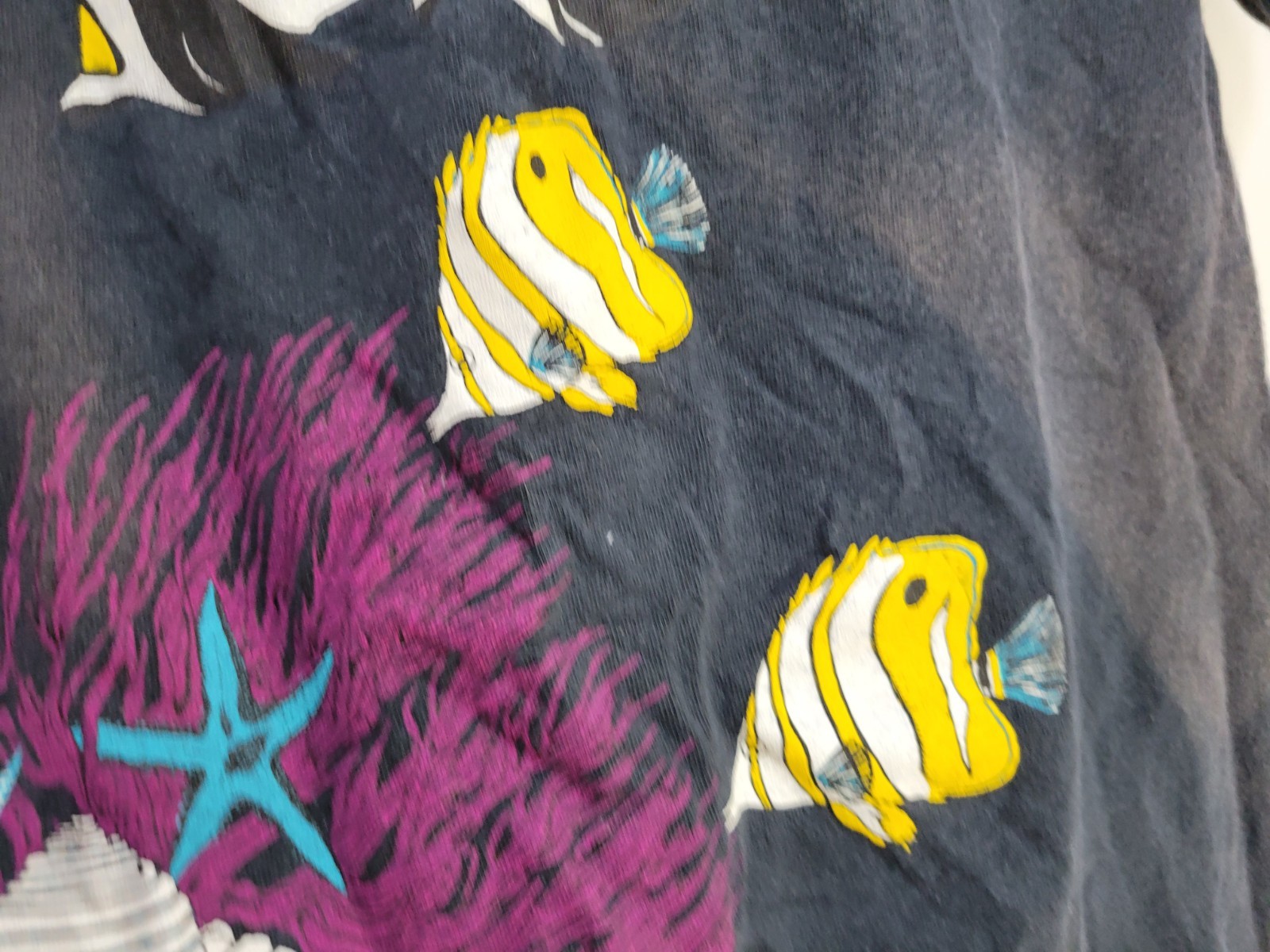 Vintage Fish Seashell Aquatic 80s/90s T-Shirt Single Stitch Angelfish Black Sz L