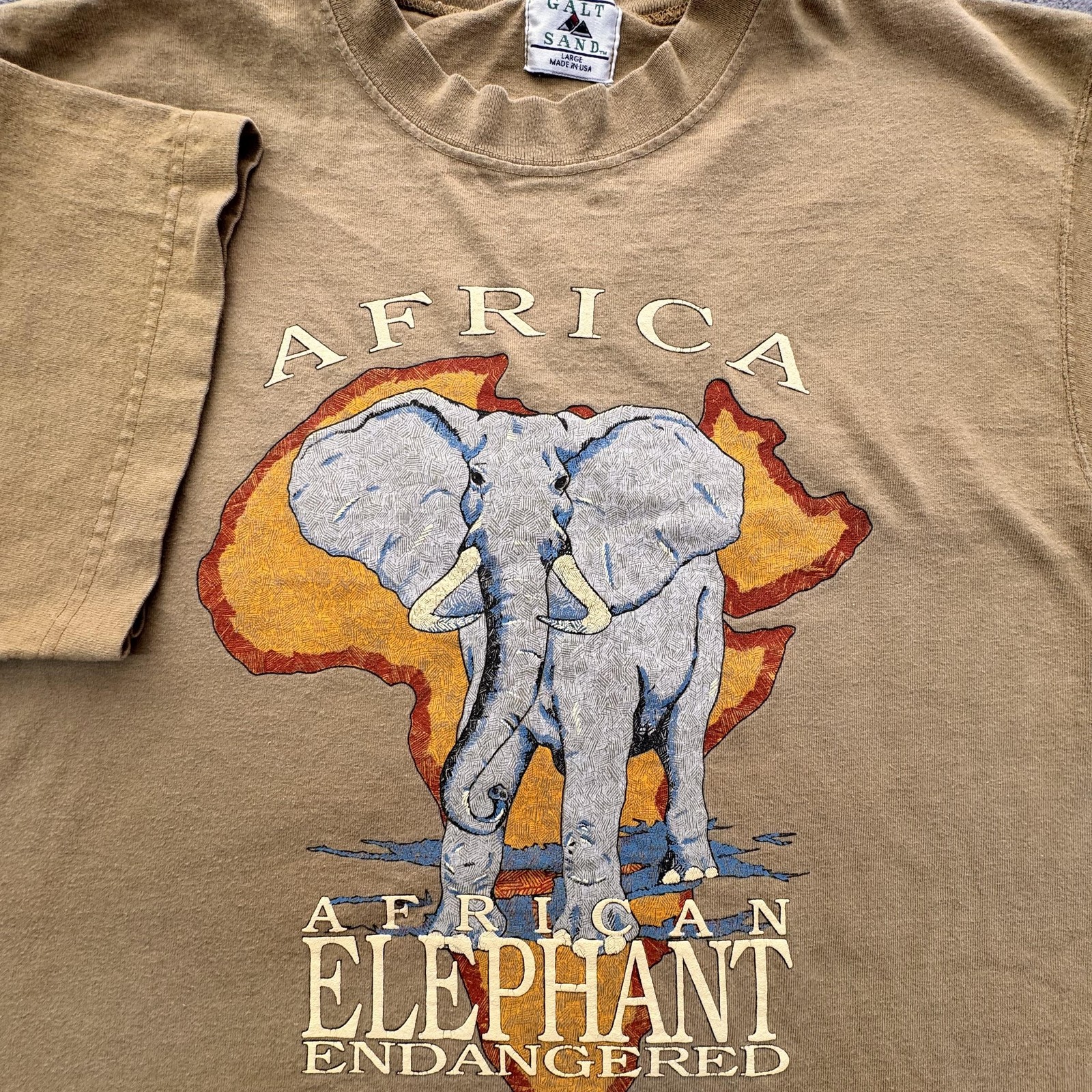 Galt Sand Shirt Mens L Beige African Elephant Graphic Wildlife Conservation