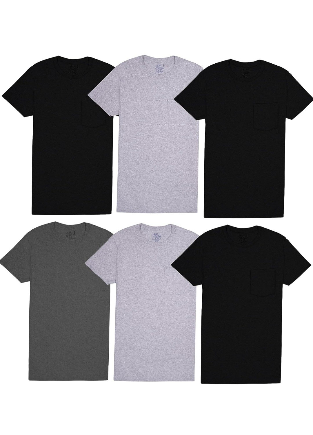 Fruit Of The Loom Men&rsquo;s 6pk Pocket Tees Size L New Moisture Wicking Eversoft