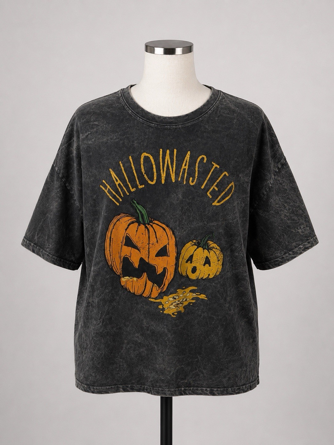 Spirit Halloween Pumpkin Graphic Acid Wash T-Shirt XL Black 100% Cotton Tee