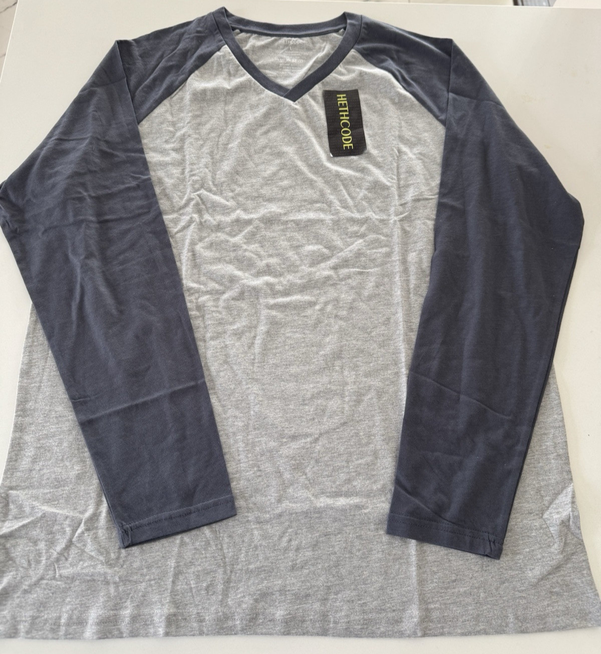 Men&rsquo;s t-shirt Casual Vintage Long Raglan Sleeve V-Neck Running Hiking Baseball L
