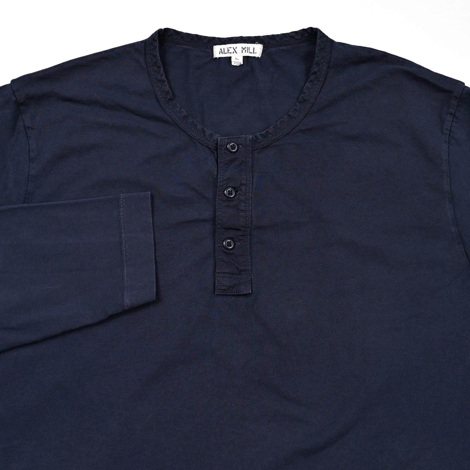 Alex Mill Henley Shirt Men&rsquo;s Large Blue 100% Cotton Long Sleeve Preppy 3 Button