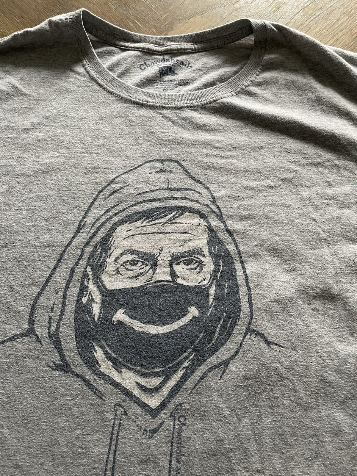 Bill Belichick Hoodie Mask Graphic Tee Shirt Color Grey Size XL New England Pats