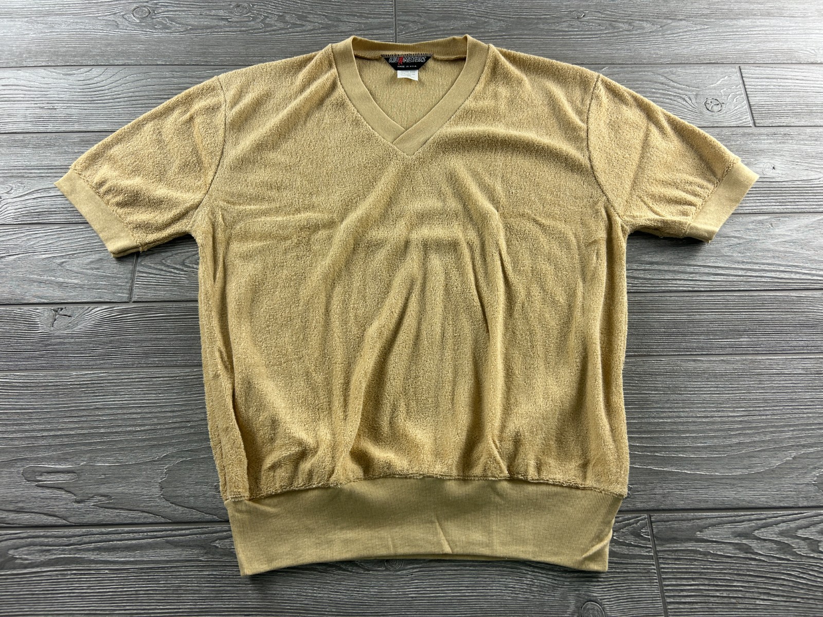 Vintage 70s Kilometer Terry V-Neck Short Sleeve Leisure Shirt Size Large