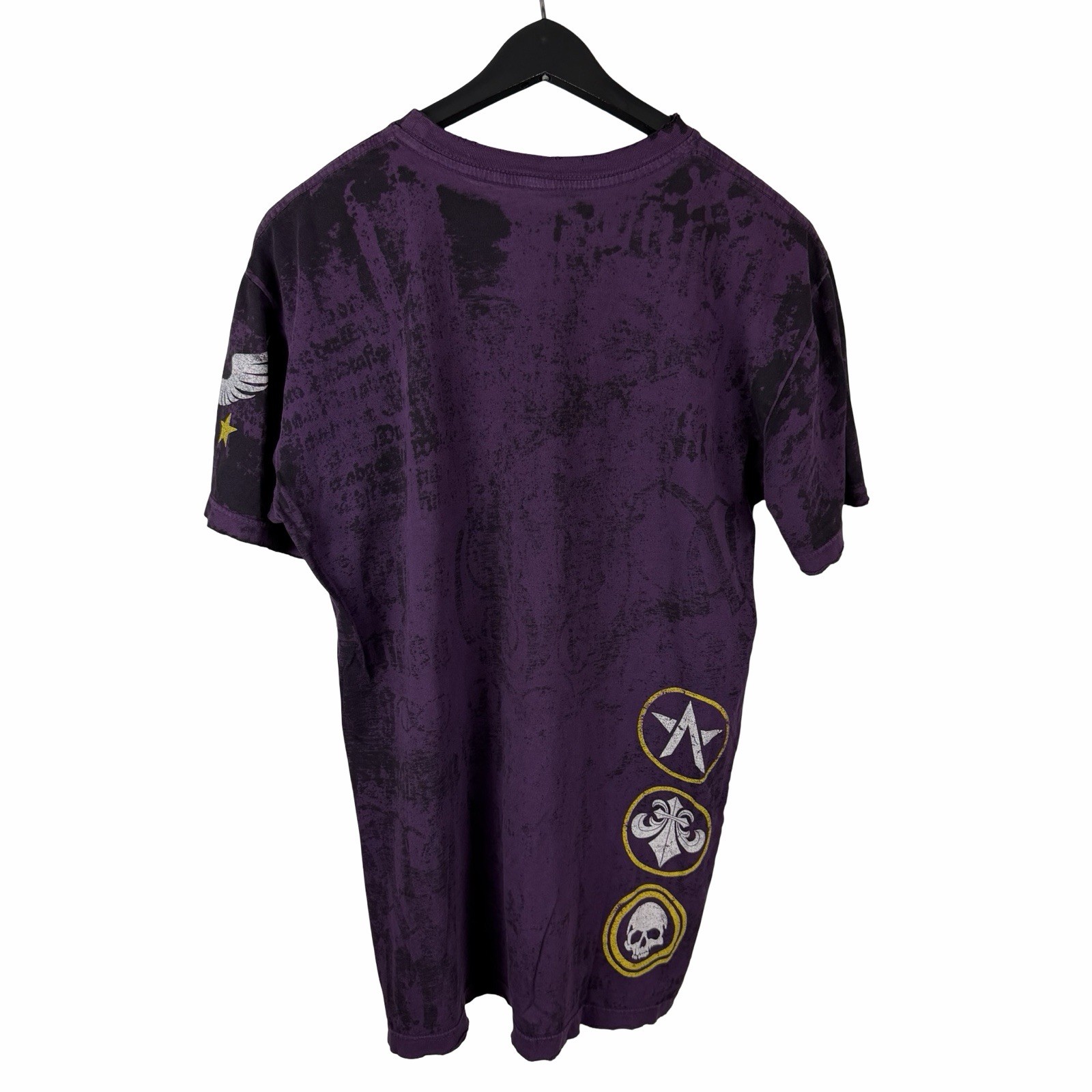 Mens Y2K Affliction Love Fist Grunge Punk Reversible Purple Shirt Size L