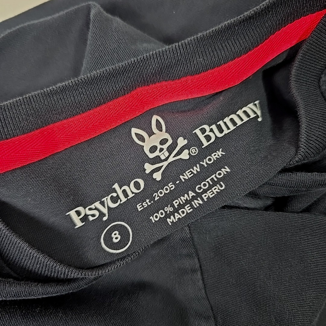 PSYCHO BUNNY SIZE 8 Navy Lyons Flocking Graphic Crew-Neck Short Sleeve T-Shirt..