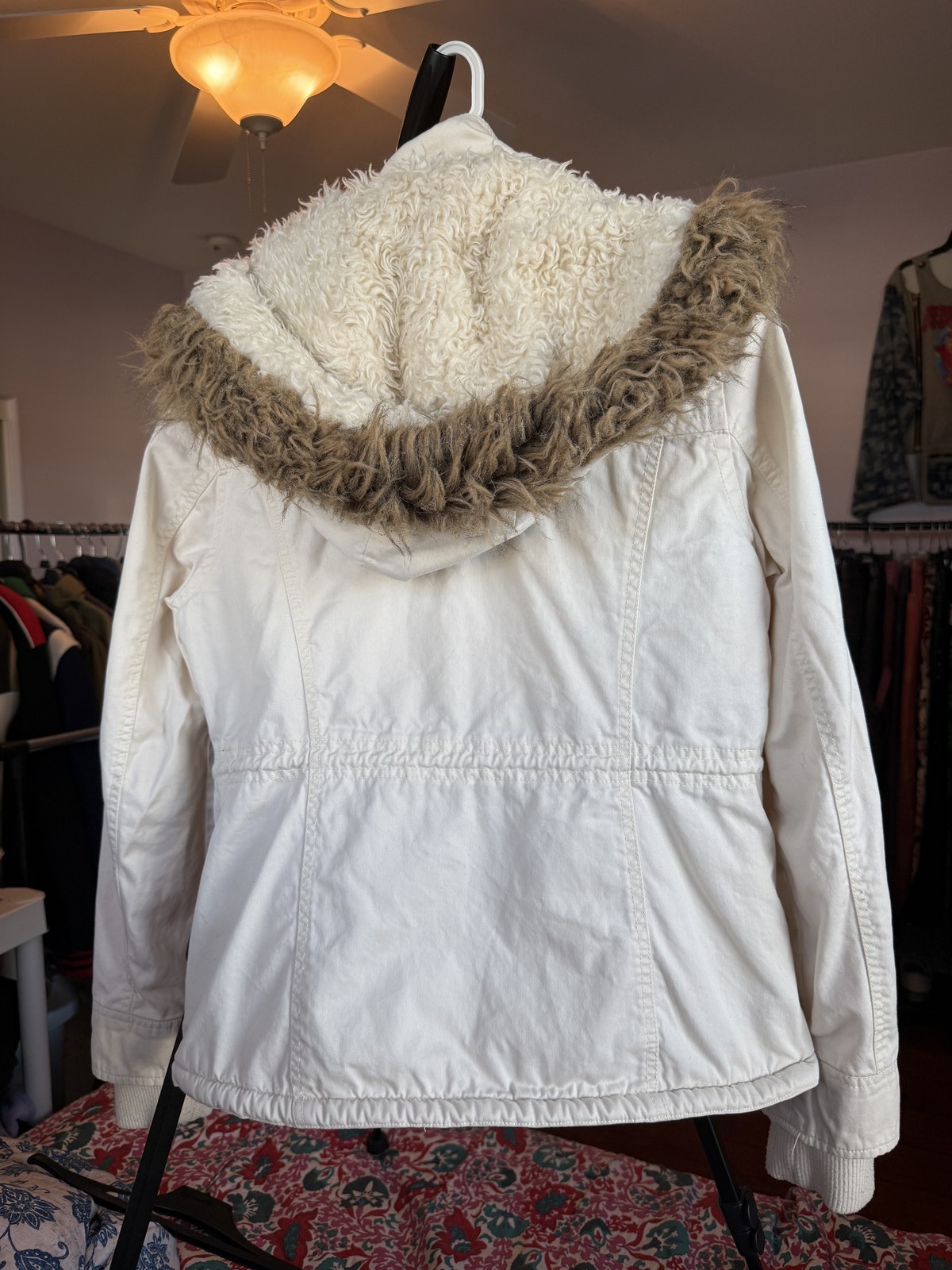 Arizona Jean Co White Hooded Parka Jacket Faux Fur Trim Size L