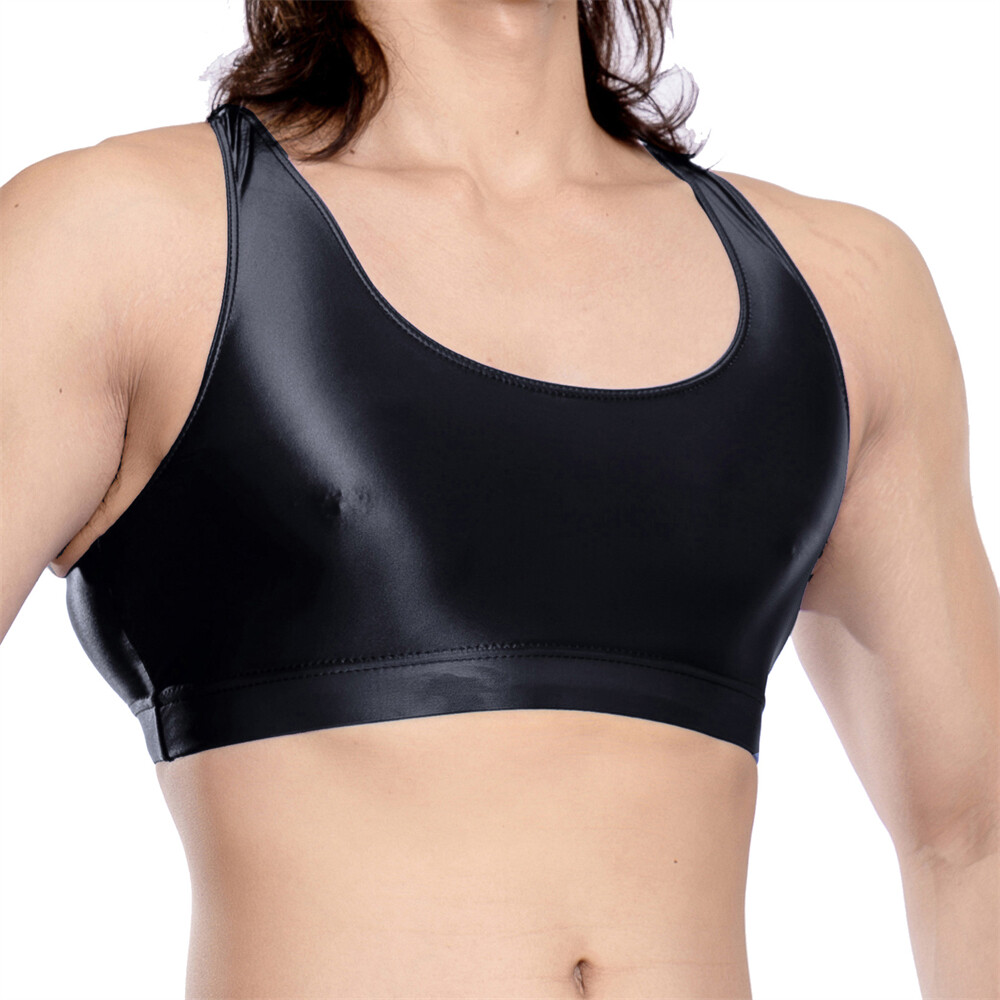 Sexy Mens Fitness Sport Vests Oil Shiny Smooth Crop Tops Solid Color Undershirts