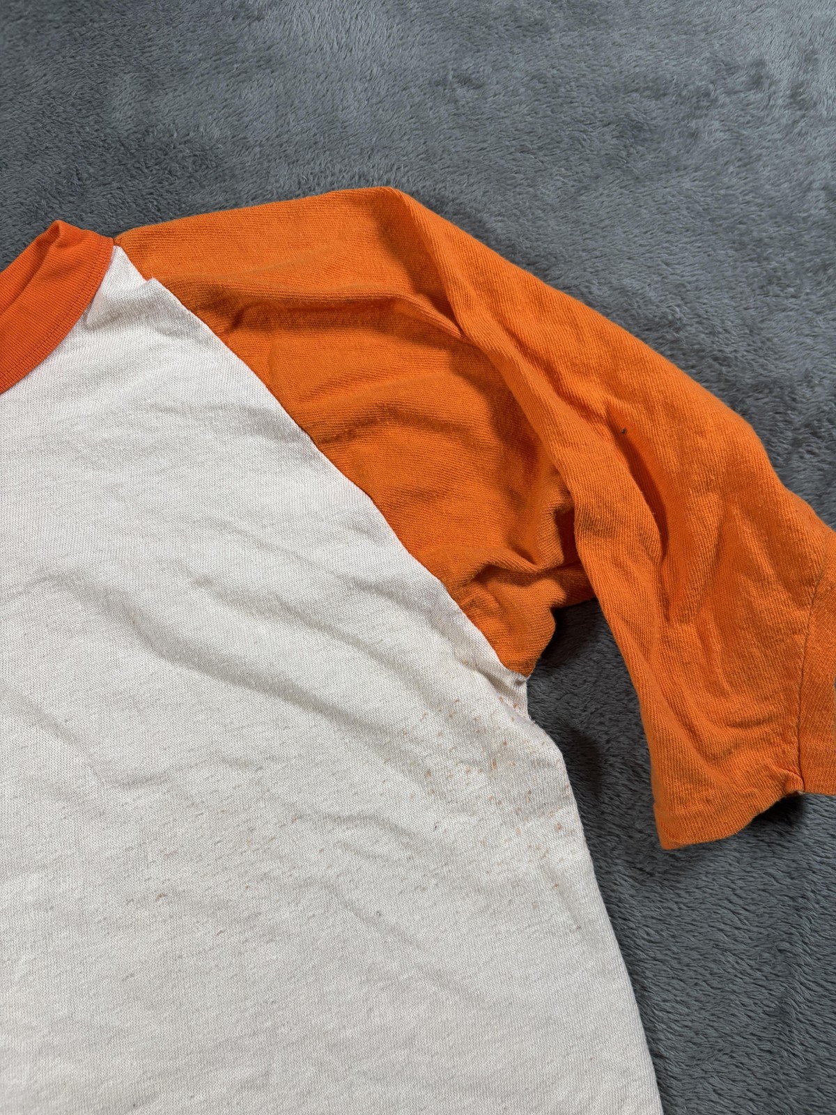 Vintage Russell Raglan Shirt Mens Large Orange White 3/4 Sleeve Jersey 70s USA