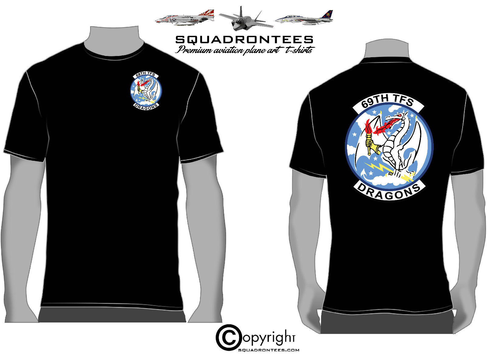 69th TFS Dragons Logo Back Squadron T-Shirt, USAF Licensed Product