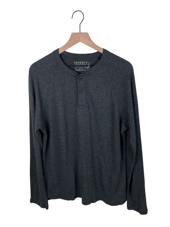 Faherty Long-Sleeve Cloud Henley Men&rsquo;s Size Large Charcoal Heather Pima Cotton