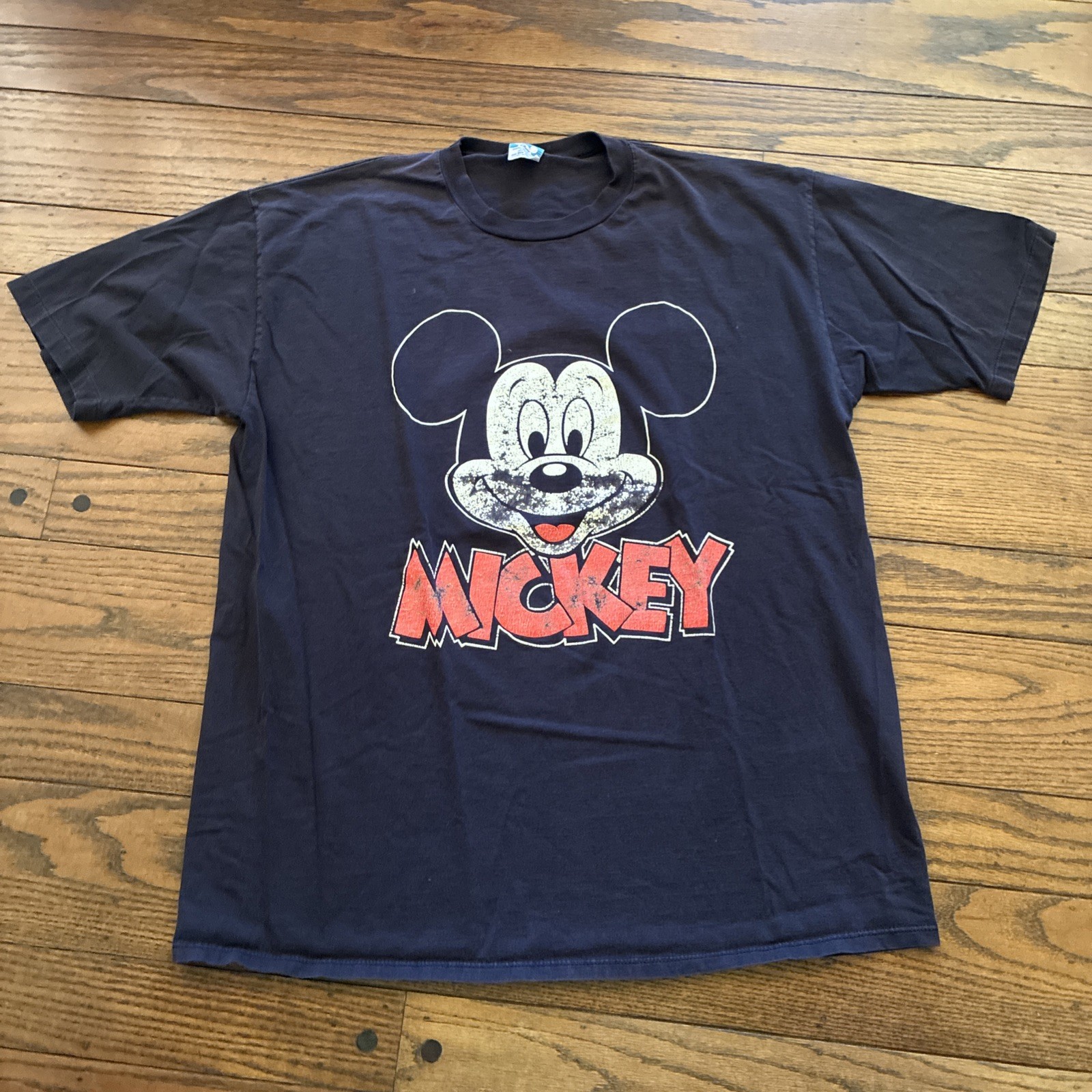 90s Disney Mickey Mouse MICKEY Tee – Black Size OSFA XL Distressed Faded Nice