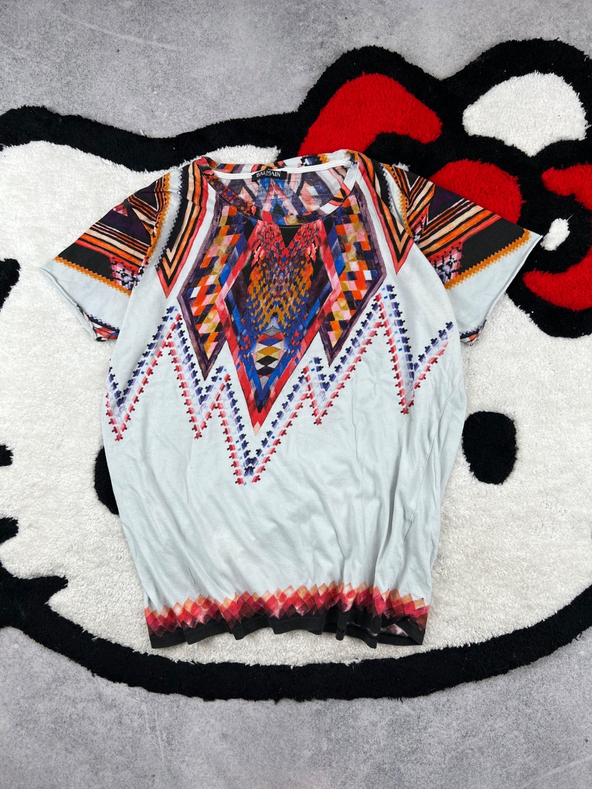 Vintage Balmain Rare Multicoloured Print Y2K Men&rsquo;s Tee Shirt Size M