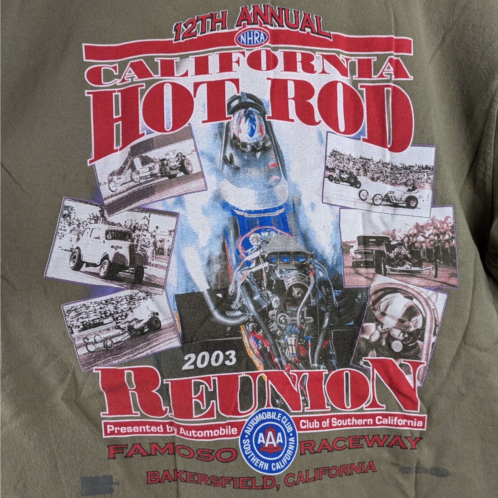 Vintage 2003 Mens Drag Racing L T-Shirt 12th NHRA Hot Rods AAA Auto Club Reunion