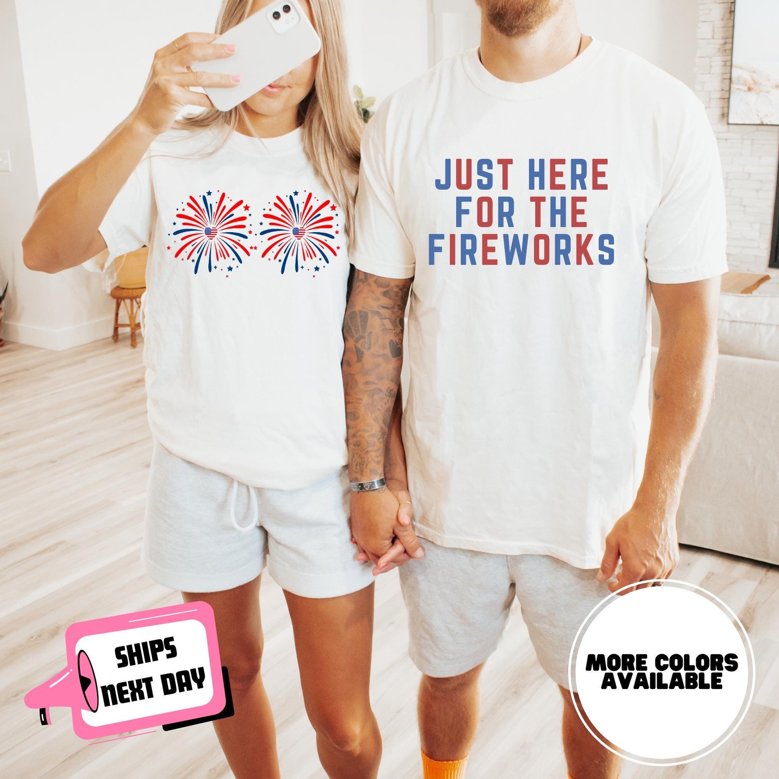 Funny 4th of July Couples Shirt, Matching Fireworks Patriotic Tee