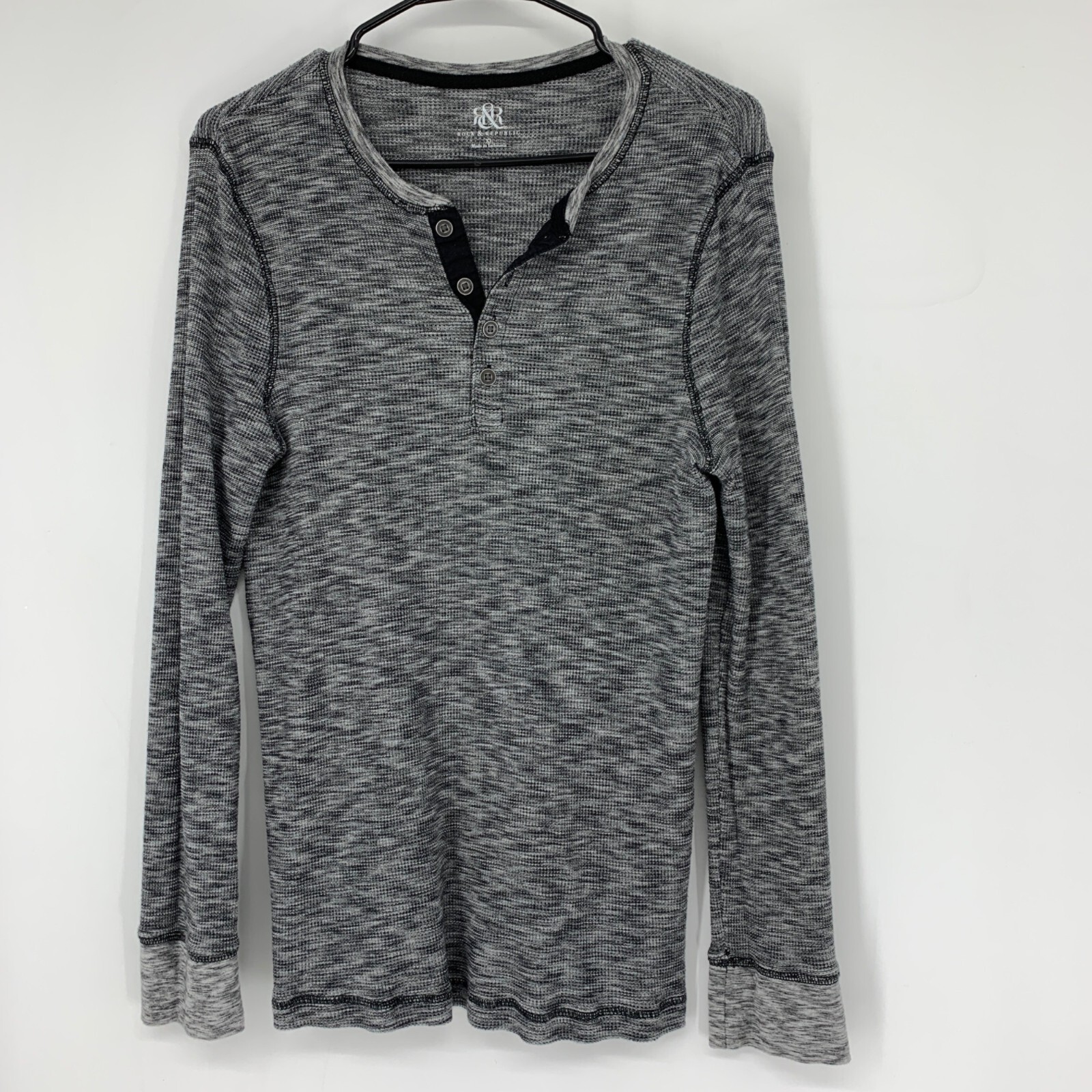 Rock & Republic Thermal Henley Top Shirt Black Marl XL 3962 Mens GUC