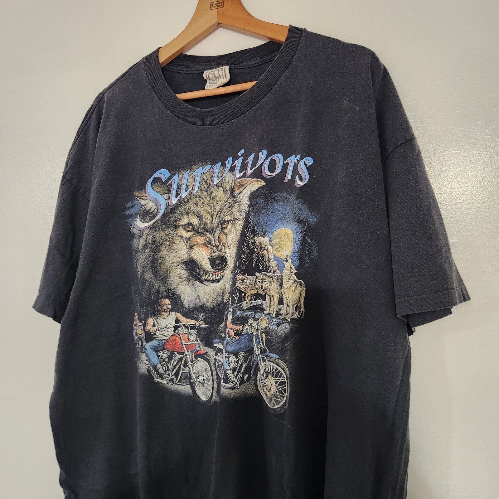 Vintage 90&rsquo;s Survivors Wolf Pack Biker Tee Harley Vibes Men&rsquo;s XXL